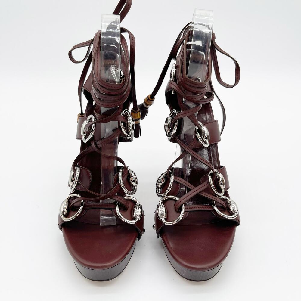 Gucci SS2007 Runway Cage Strappy Platform Lace Up Spice Brown Sandals US 7 - Picture 7 of 14